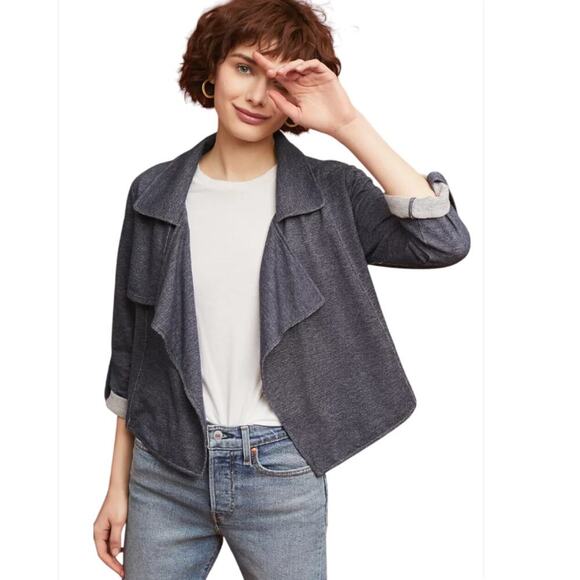 Anthropologie Dolan Jacket Womens Size Small Blue Cropped Trench Open Front - Picture 3 of 16